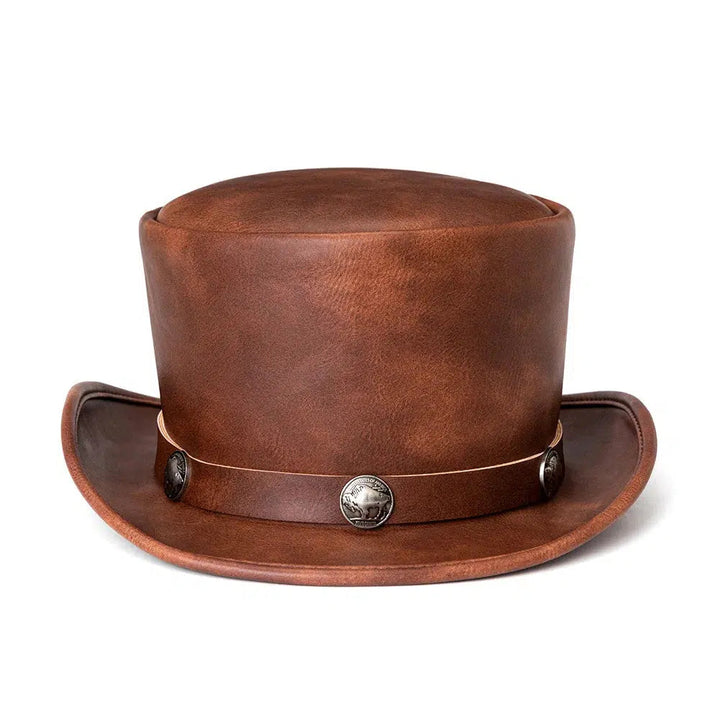 Unique Vintage Steampunk Leather Top Hat with Gothic Rave Nightclub Appeal