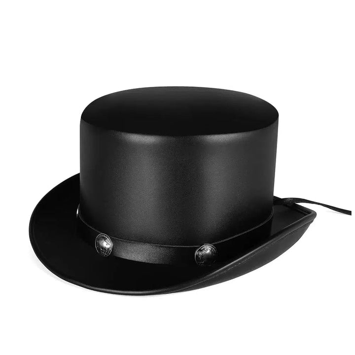 Unique Vintage Steampunk Leather Top Hat with Gothic Rave Nightclub Appeal