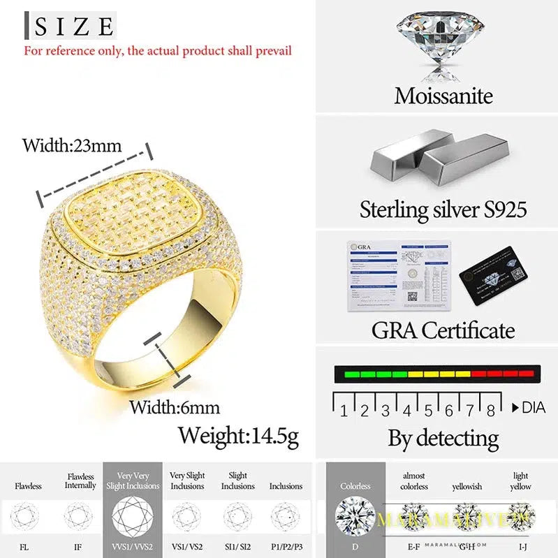 Unisex Classic Moissanite 925 Ring Men Men Hip Hop Jewelry Pave Setting Ring Fashion Rock Gift