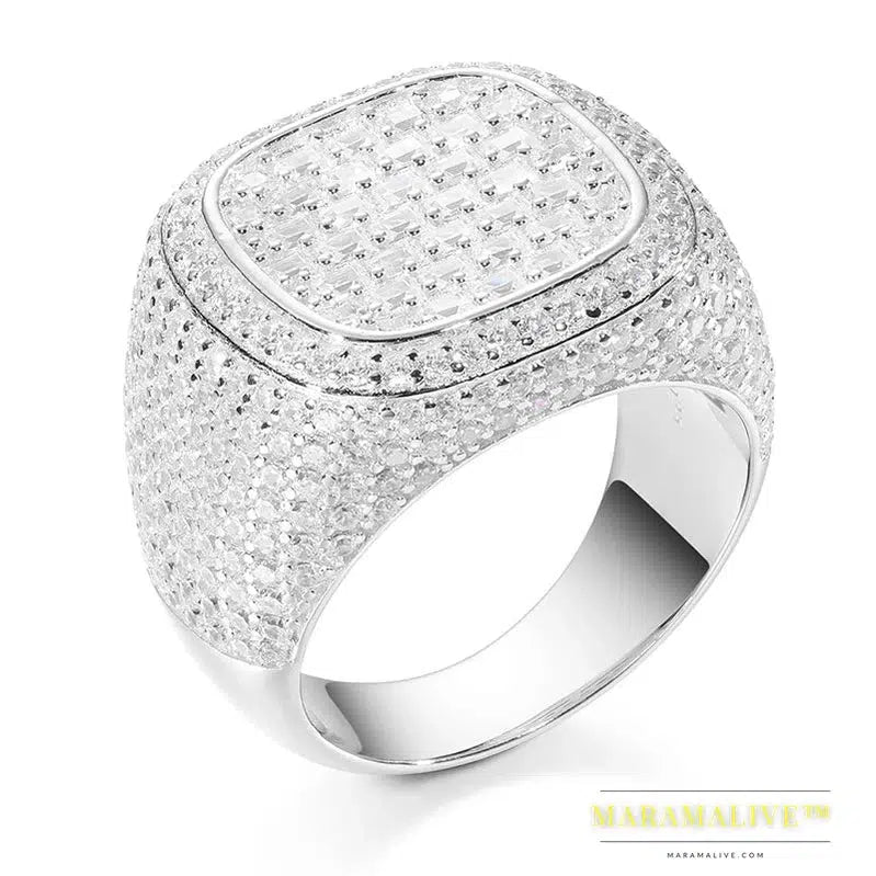 Unisex Classic Moissanite 925 Ring Men Men Hip Hop Jewelry Pave Setting Ring Fashion Rock Gift