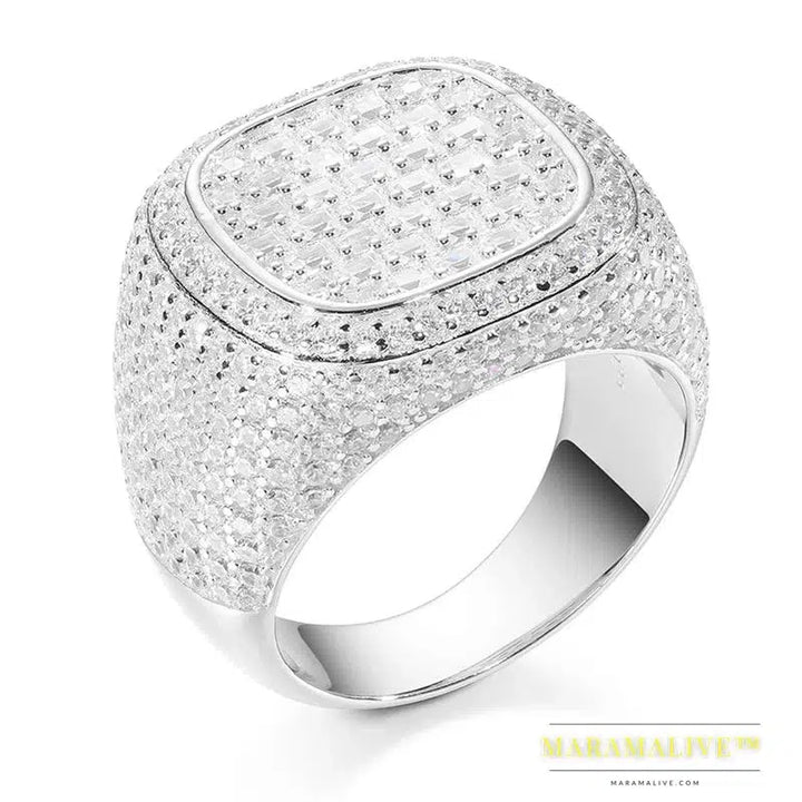 Unisex Classic Moissanite 925 Ring Men Men Hip Hop Jewelry Pave Setting Ring Fashion Rock Gift