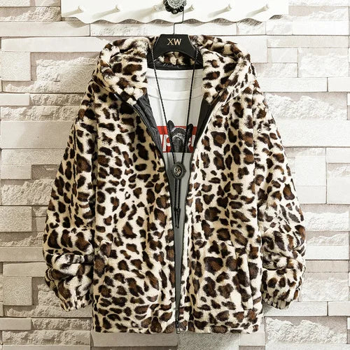 Unisex Leopard Print Loose Cotton Jacket - Fashionable Autumn Warmth, Vintage Clubwear Charm