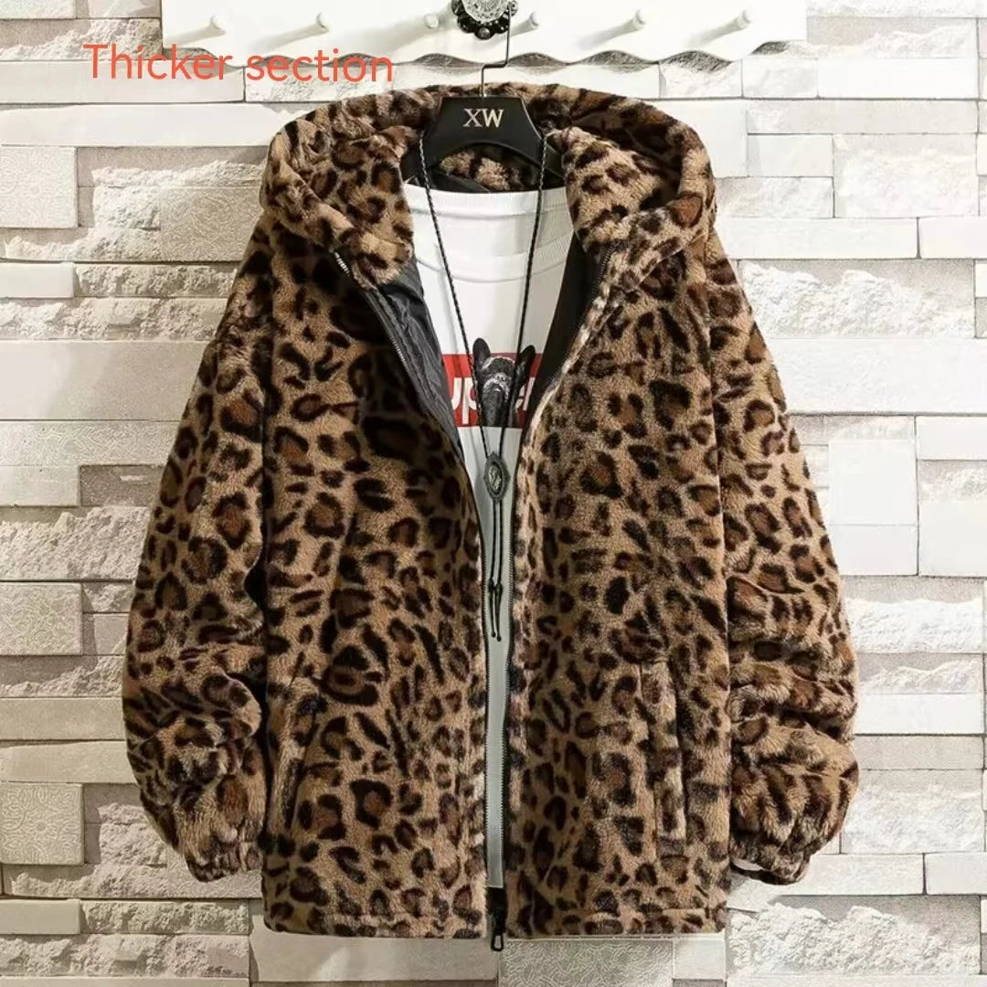 Unisex Leopard Print Loose Cotton Jacket - Fashionable Autumn Warmth, Vintage Clubwear Charm