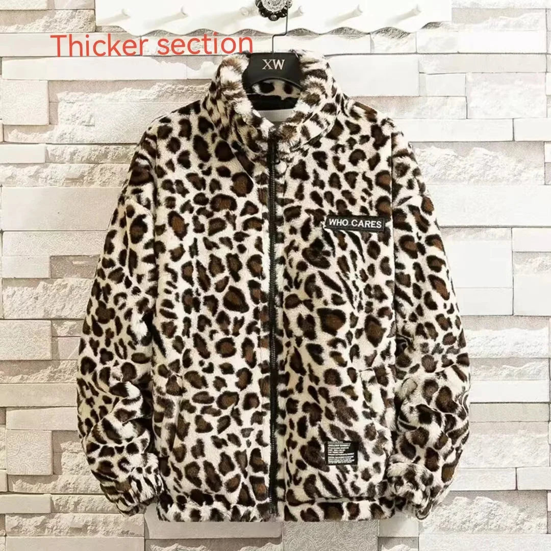 Unisex Leopard Print Loose Cotton Jacket - Fashionable Autumn Warmth, Vintage Clubwear Charm