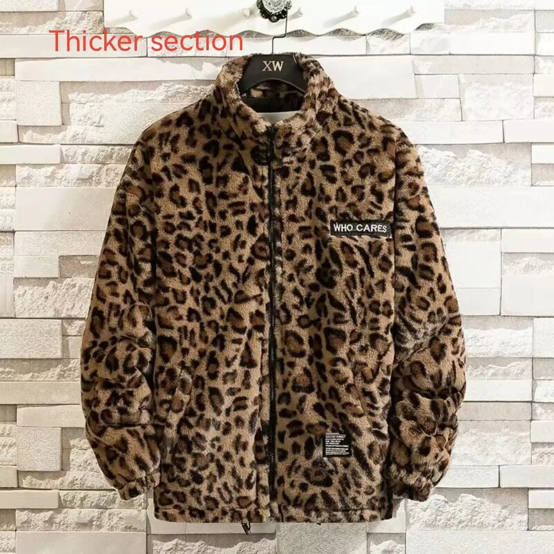 Unisex Leopard Print Loose Cotton Jacket - Fashionable Autumn Warmth, Vintage Clubwear Charm