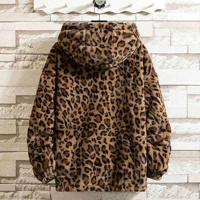 Unisex Leopard Print Loose Cotton Jacket - Fashionable Autumn Warmth, Vintage Clubwear Charm