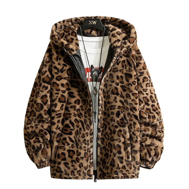 Unisex Leopard Print Loose Cotton Jacket - Fashionable Autumn Warmth, Vintage Clubwear Charm