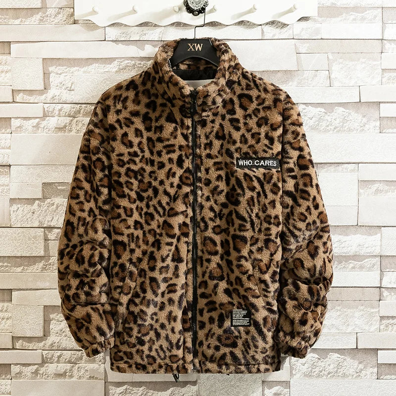 Unisex Leopard Print Loose Cotton Jacket - Fashionable Autumn Warmth, Vintage Clubwear Charm