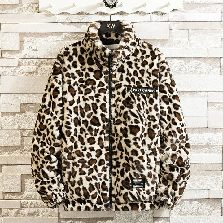 Unisex Leopard Print Loose Cotton Jacket - Fashionable Autumn Warmth, Vintage Clubwear Charm