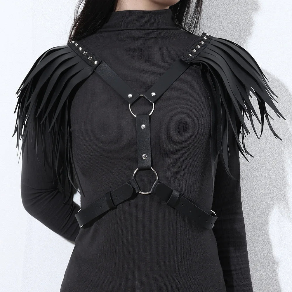 Unisex Retro Gothic Leather Tassel Body Chain - Punk Inspired Fashion Accessory