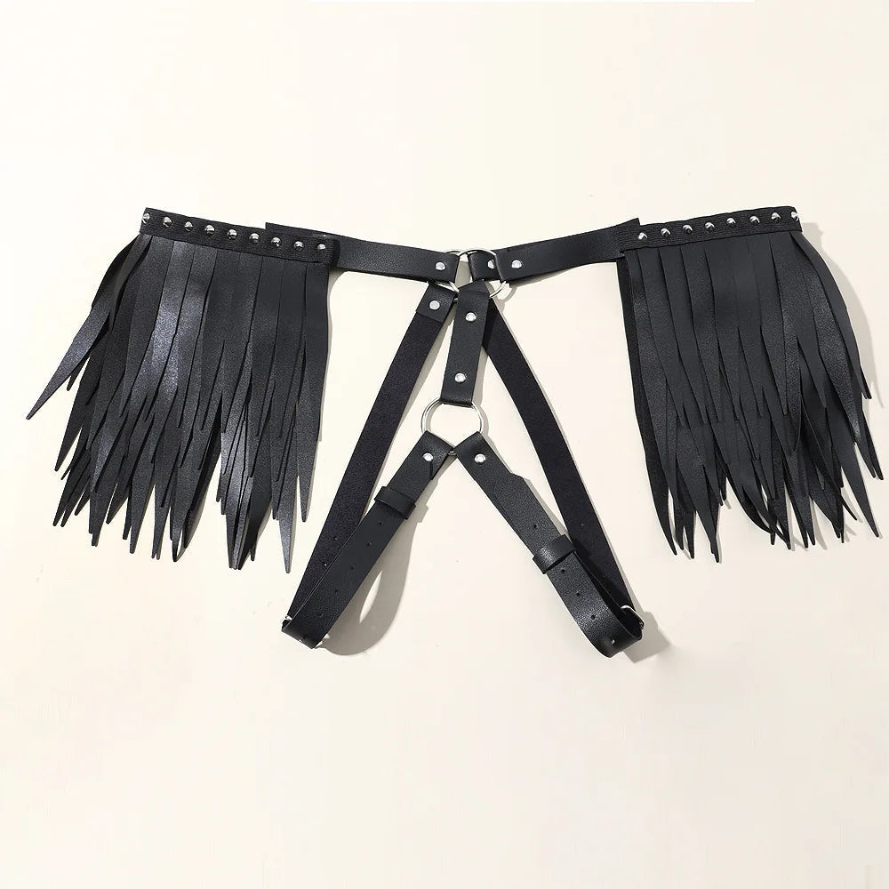 Unisex Retro Gothic Leather Tassel Body Chain - Punk Inspired Fashion Accessory