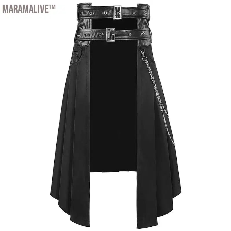 Unisex leather skirt for men, large size casual wear, gothic style, punk, rock, medieval, Scottish, spring and autumn