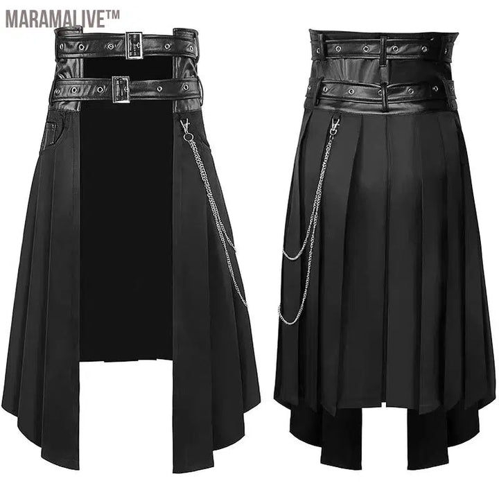 Unisex leather skirt for men, large size casual wear, gothic style, punk, rock, medieval, Scottish, spring and autumn