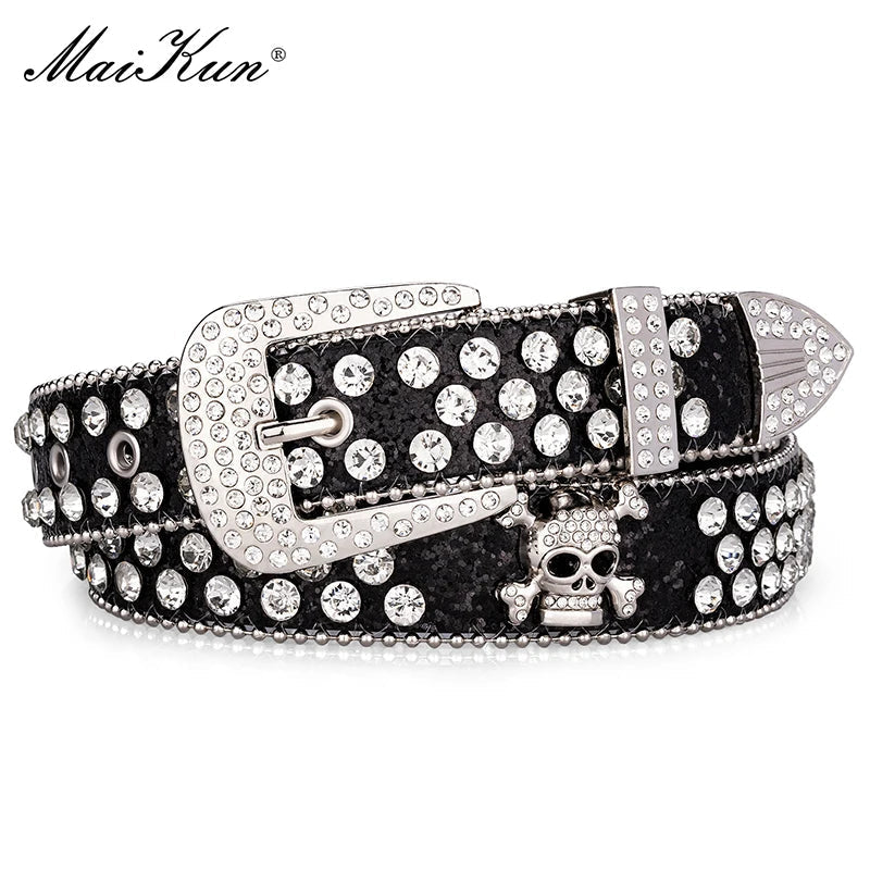 Unusual Black Rhinestone Bling Belt With Sparkly Simon Diamond - A Perfect Gift for Trendy Adults!