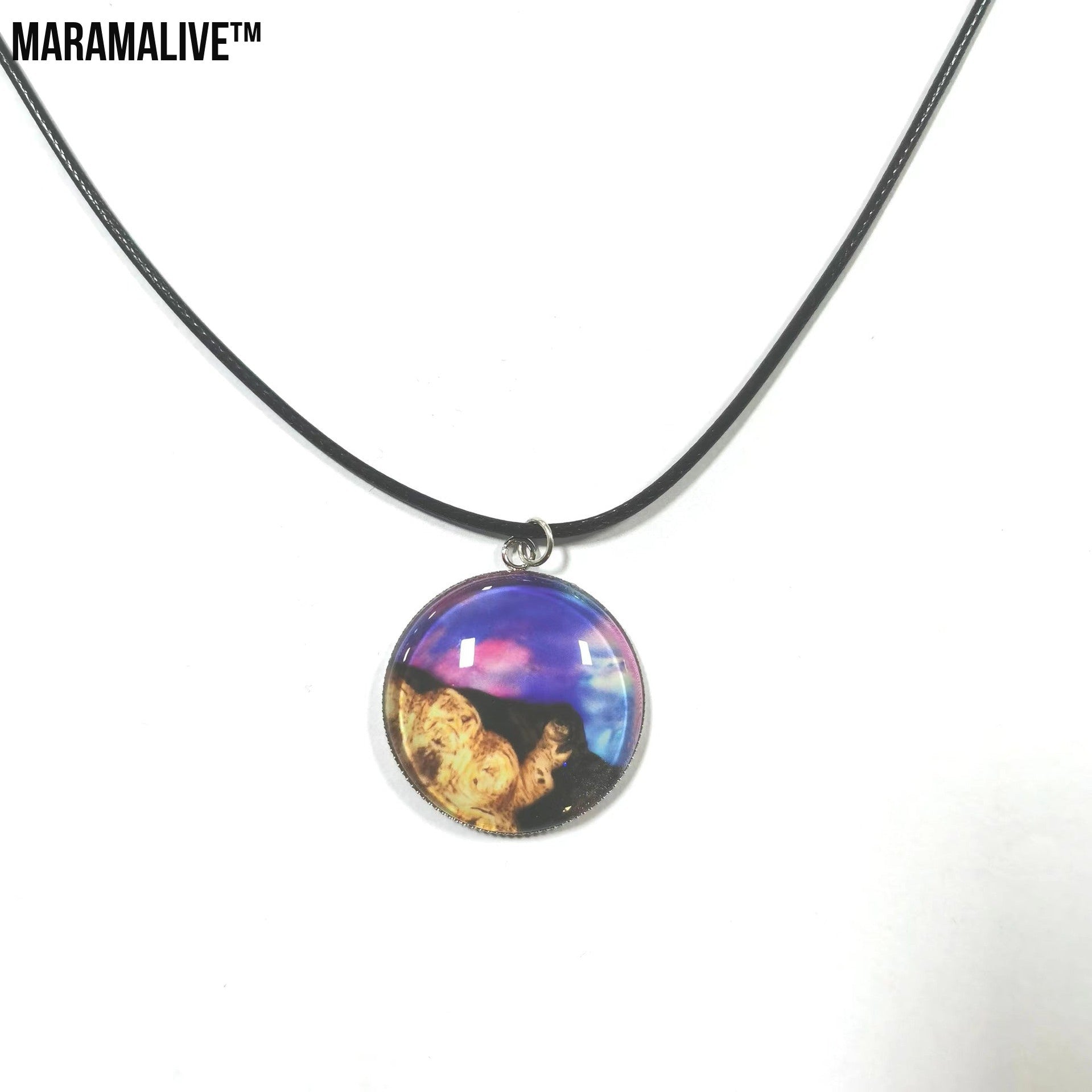 Unusual Gem Pendant Necklace with Solar System Starry Sky Design