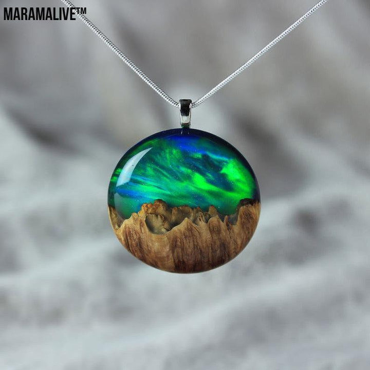 Unusual Gem Pendant Necklace with Solar System Starry Sky Design