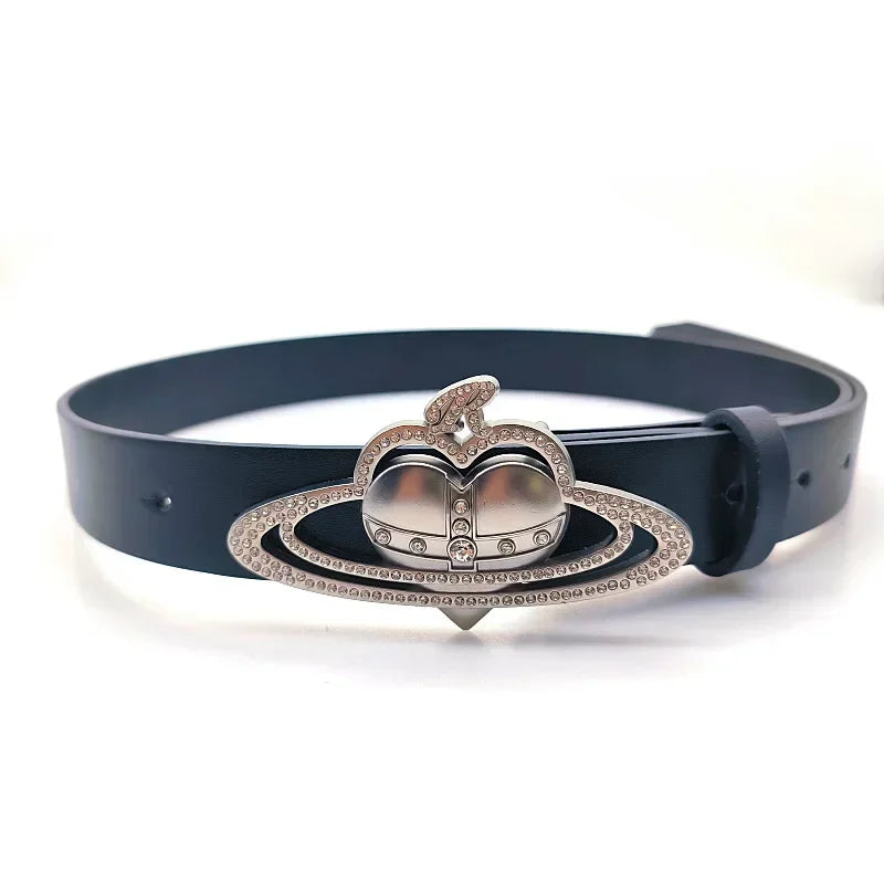 Fashion Saturn Cross Crown Design Buckle Belt Y2K Spicy Girl Love Leather Belt for Female Dress Jeans Ceinture Waistband