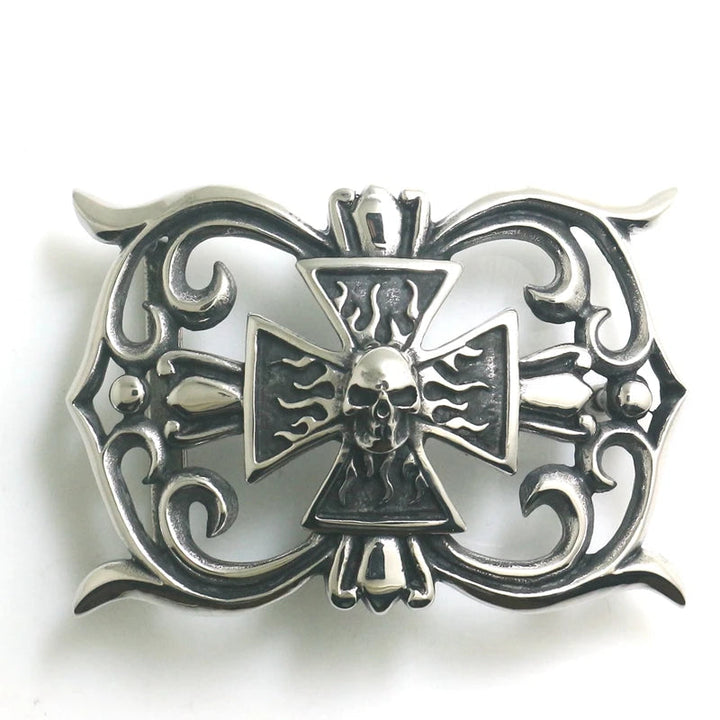 Unusual Stainless Steel Cross Flaming Skull Belt Buckle - Trendy and Unique Accessory Gift