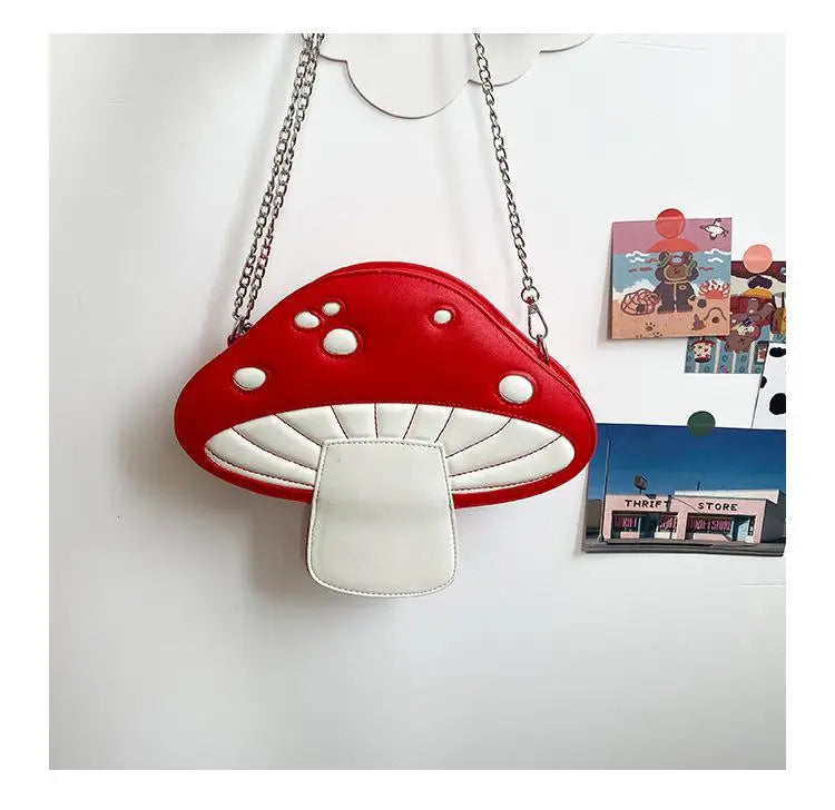 Unusual Trendy Mushroom Shaped Cartoon PU Messenger Bag - Unique Cute Chain Shoulder Gift