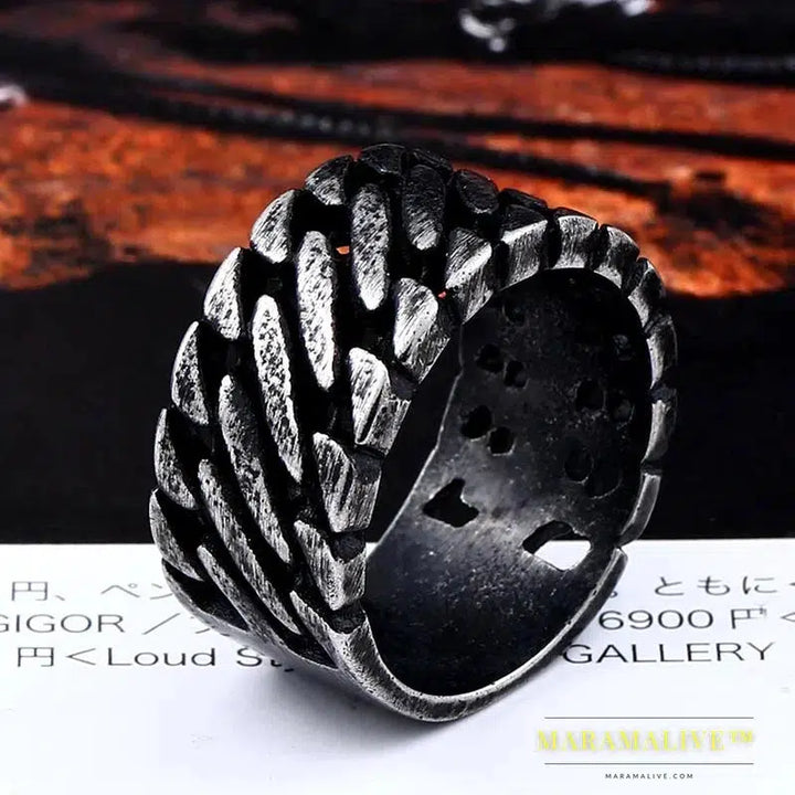 Updated Designs 316L Stainless Steel High Quality Ring Gothic Chain Knitting Ring For Men Personality Retro Jewelry