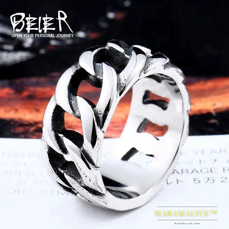 Updated Designs 316L Stainless Steel High Quality Ring Gothic Chain Knitting Ring For Men Personality Retro Jewelry