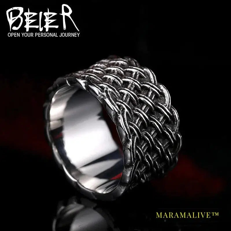 Updated Designs 316L Stainless Steel High Quality Ring Gothic Chain Knitting Ring For Men Personality Retro Jewelry