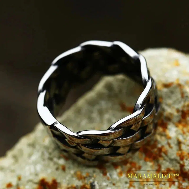 Updated Designs 316L Stainless Steel High Quality Ring Gothic Chain Knitting Ring For Men Personality Retro Jewelry