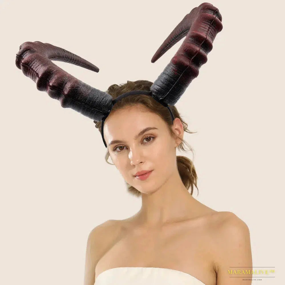 Vibrant Black Red Demon Horn Headpiece - Stunning Gothic and Luxury Ox Horns Headwear for Cosplay, Halloween and Carnival Parties