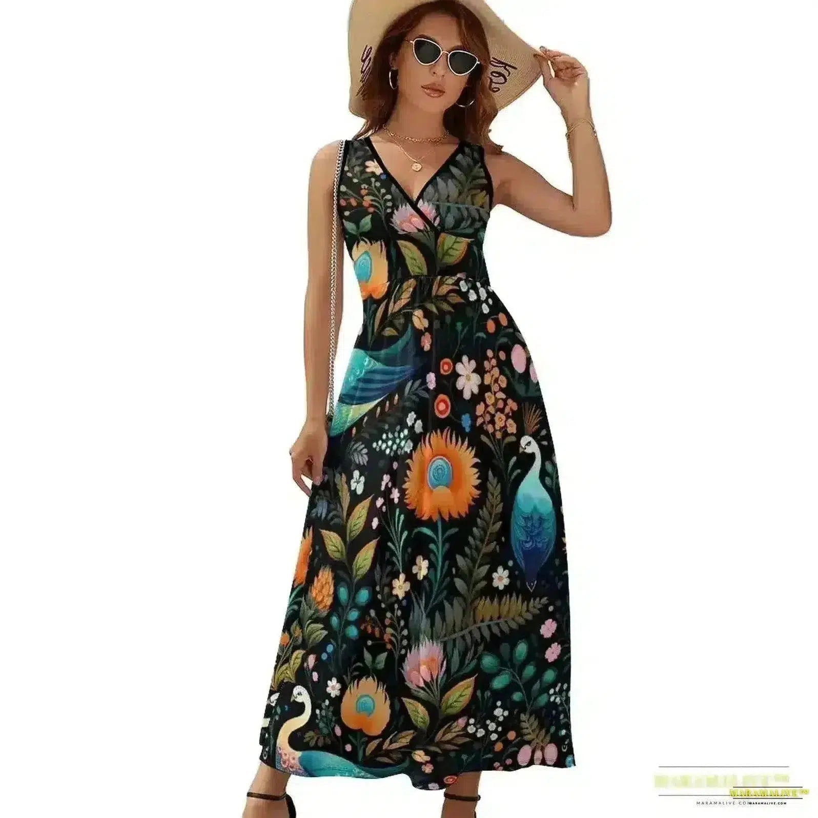 Vibrant Peacock Feather Dress - Boho Dress - Stunning Streetwear Printed Oversize Vestido