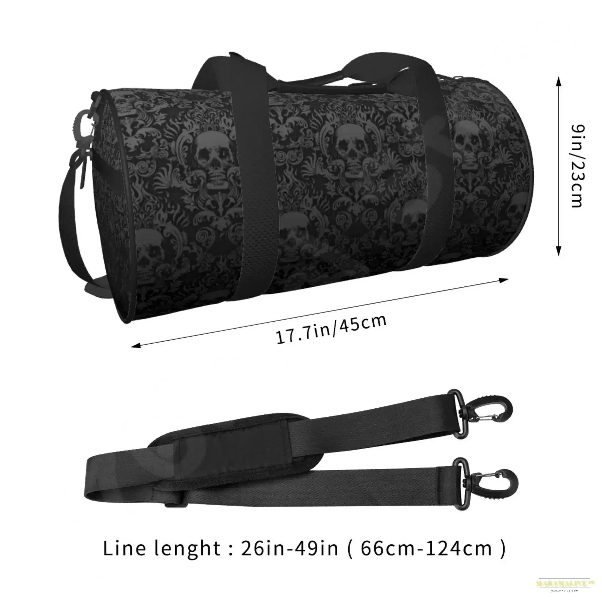 Victorian Gothic Black Skull Sport Gym Duffle Travel Bag with Shoe Compartment Wet Pocket for Men and Women