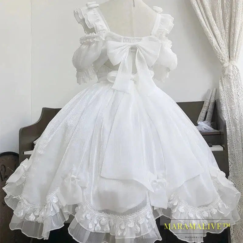 Victorian Gothic Lolita Dress Women Black White Elegant Backless Fairy Dresses Girly Kawaii Sweet Cosplay Mini Vestidos