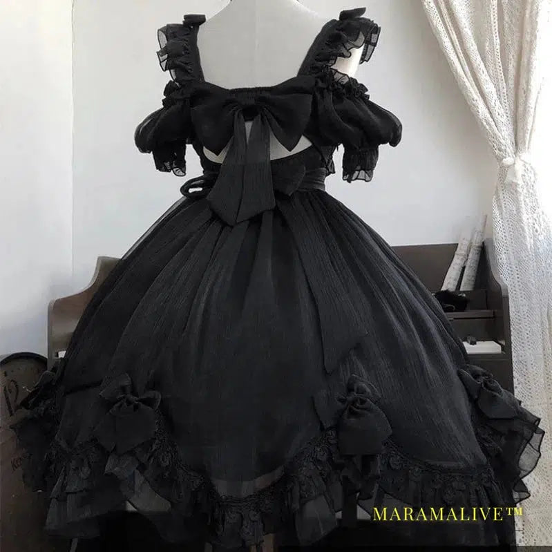 Victorian Gothic Lolita Dress Women Black White Elegant Backless Fairy Dresses Girly Kawaii Sweet Cosplay Mini Vestidos