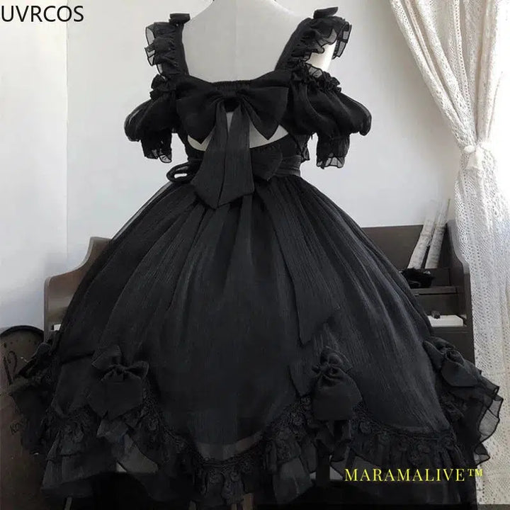 Victorian Gothic Lolita Dress Women Black White Elegant Backless Fairy Dresses Girly Kawaii Sweet Cosplay Mini Vestidos