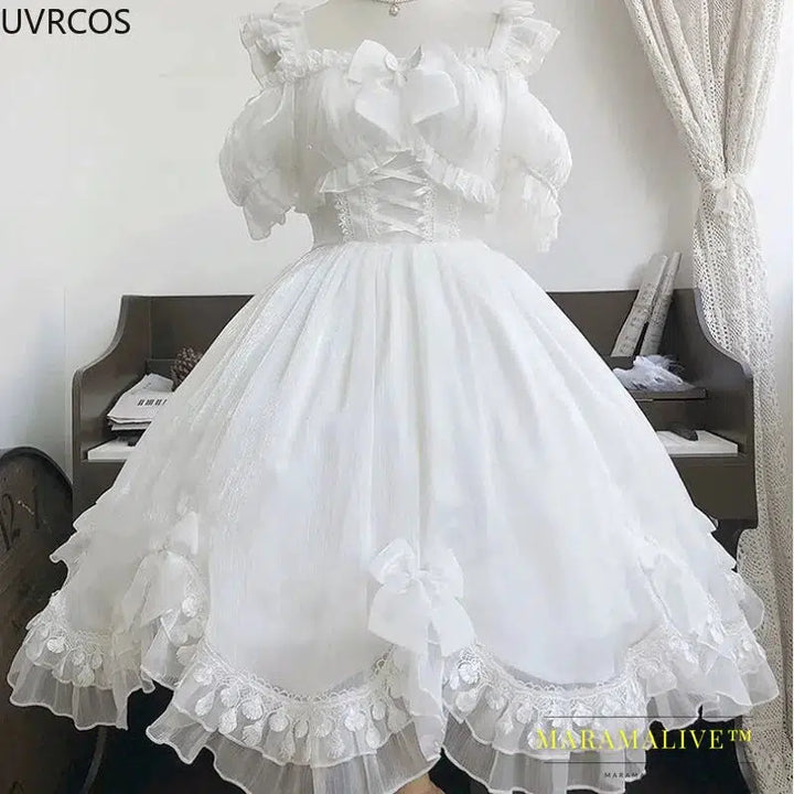 Victorian Gothic Lolita Dress Women Black White Elegant Backless Fairy Dresses Girly Kawaii Sweet Cosplay Mini Vestidos