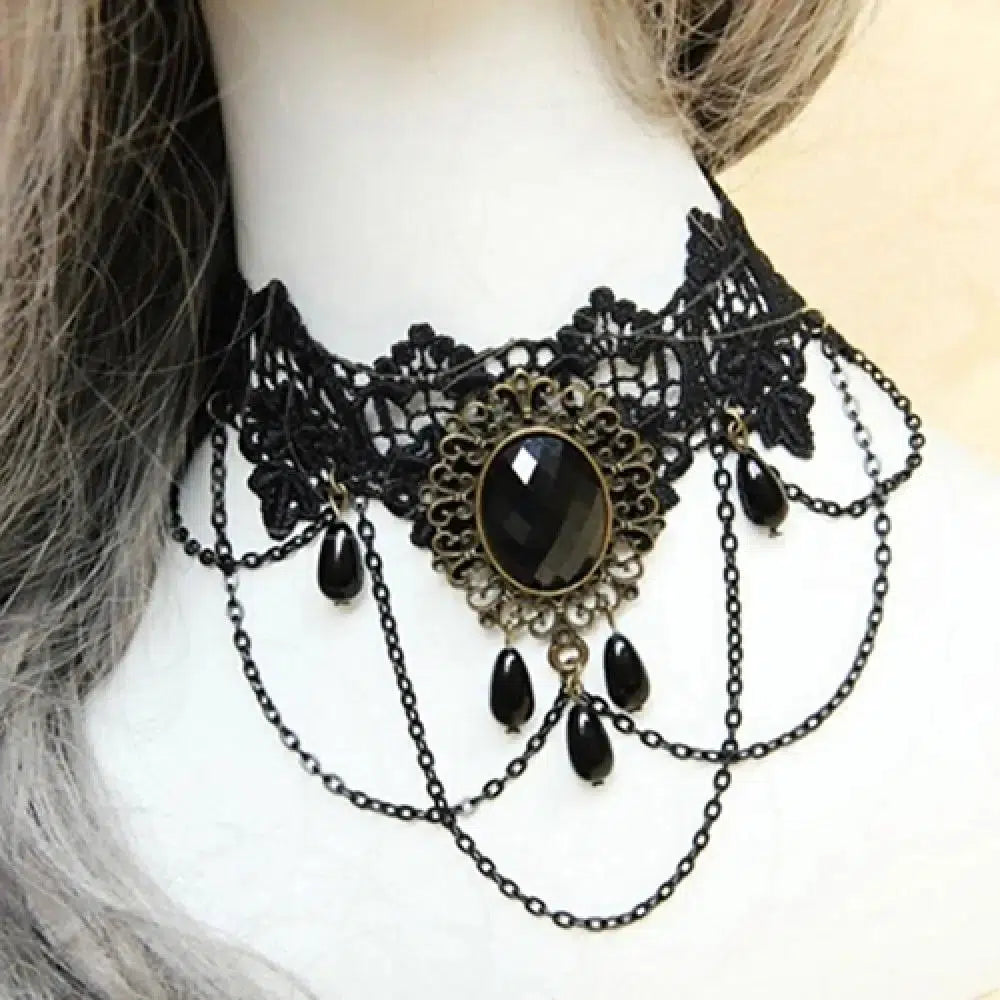 Women Girl Chokers Gothic Victorian Black Lace Hollow Necklace Chain Collar Sexy Lace Choker Steampunk Dark Halloween Jewelry