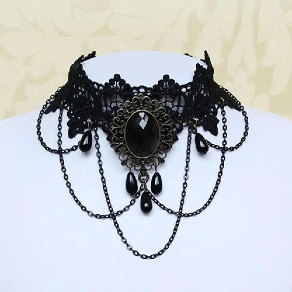 Women Girl Chokers Gothic Victorian Black Lace Hollow Necklace Chain Collar Sexy Lace Choker Steampunk Dark Halloween Jewelry