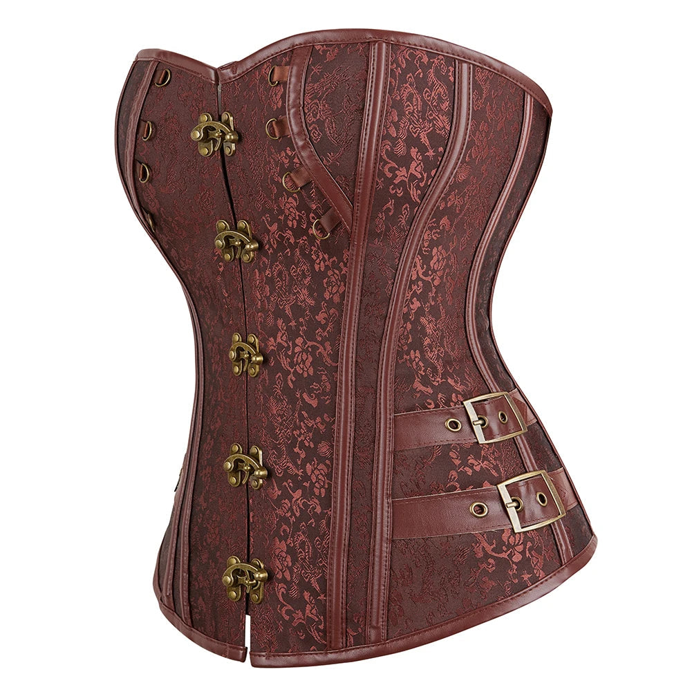 Victorian Steampunk Metal Lock Corset - Retro Gothic Overbust Bustier Top in Plus Sizes