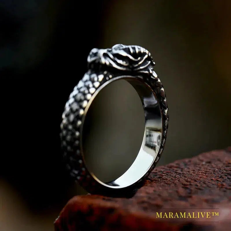 Viking Dragon Head Dragon Scale Detailed High-Quality Ring For Men Creative Design Jewelry