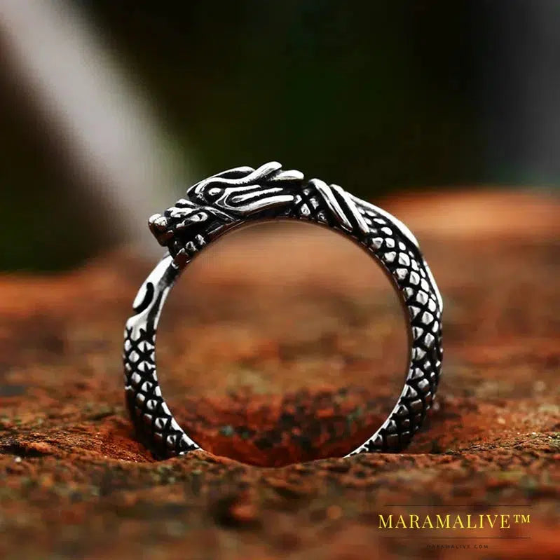 Viking Dragon Head Dragon Scale Detailed High-Quality Ring For Men Creative Design Jewelry