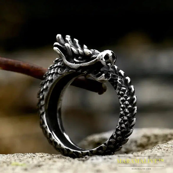 Viking Dragon Head Dragon Scale Detailed High-Quality Ring For Men Creative Design Jewelry