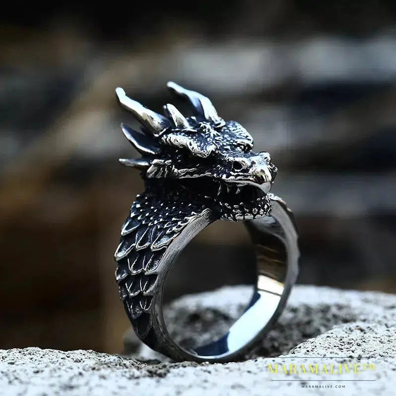 Viking Dragon Head Dragon Scale Detailed High-Quality Ring For Men Creative Design Jewelry