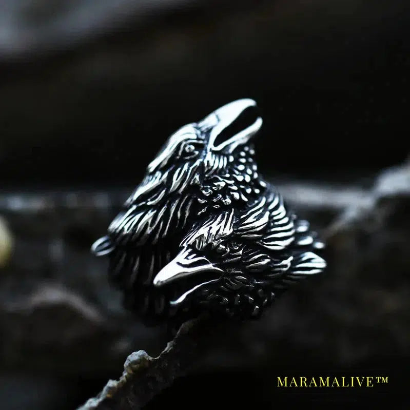 Viking Entwined Ravens Ring Norse Mythology Odin Crow Rings For Men Amulet Jewelry