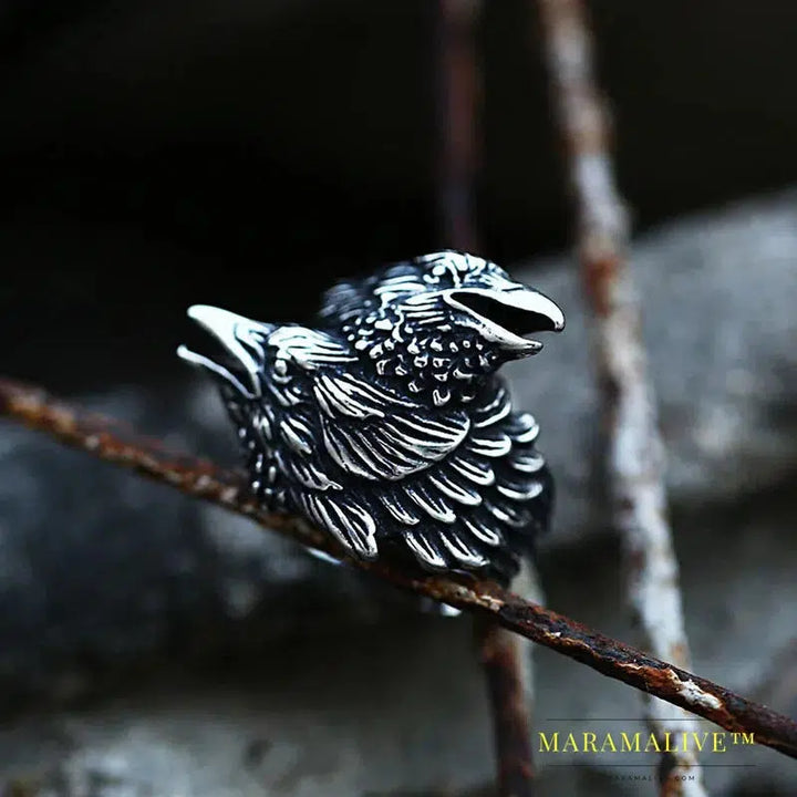 Viking Entwined Ravens Ring Norse Mythology Odin Crow Rings For Men Amulet Jewelry