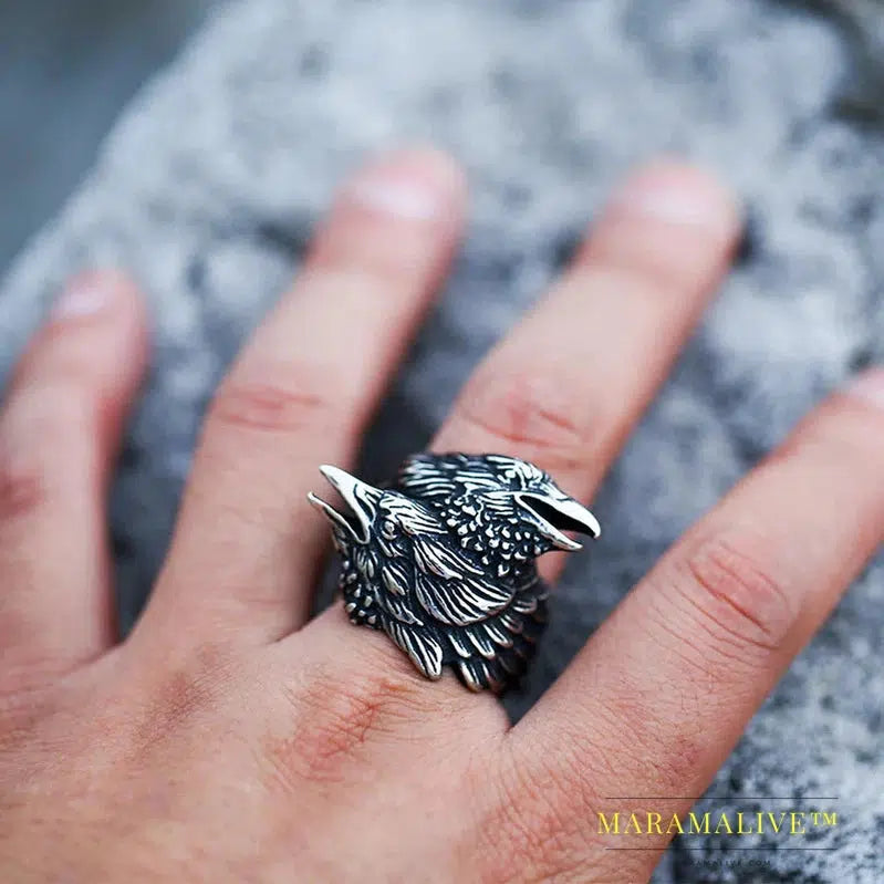 Viking Entwined Ravens Ring Norse Mythology Odin Crow Rings For Men Amulet Jewelry