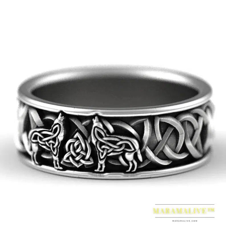 Viking Nordic Mythology Giant Wolf Men Ring Defense Totem Wolf Fashion Hip Hop Rock Unisex Finger Ring Punk Gift