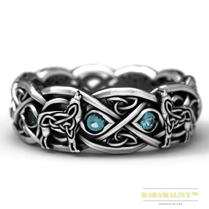 Viking Nordic Mythology Giant Wolf Men Ring Defense Totem Wolf Fashion Hip Hop Rock Unisex Finger Ring Punk Gift