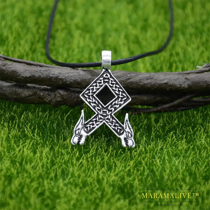 Viking Wolf Amulet Runic Rune Fehu Norse Talisman Irish Knots Jewelry Goth Men Necklace