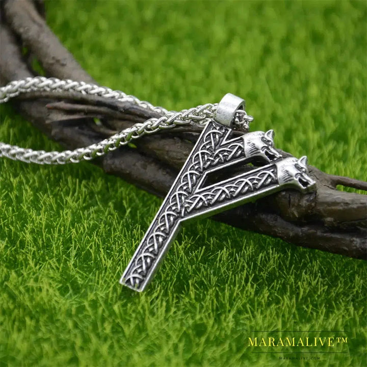 Viking Wolf Amulet Runic Rune Fehu Norse Talisman Irish Knots Jewelry Goth Men Necklace