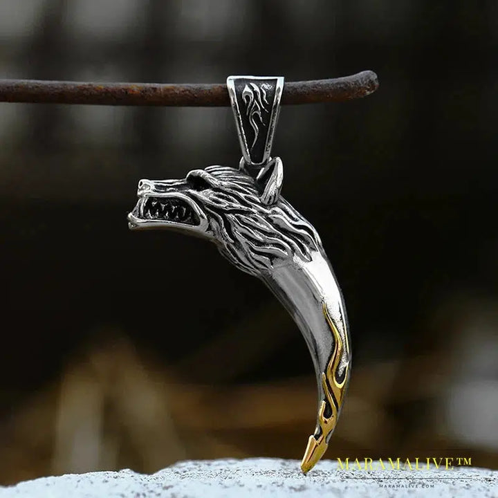 Viking Wolf Tooth Head Necklace Men's Pendant Vintage Wolf Domineering High Quality Jewelry