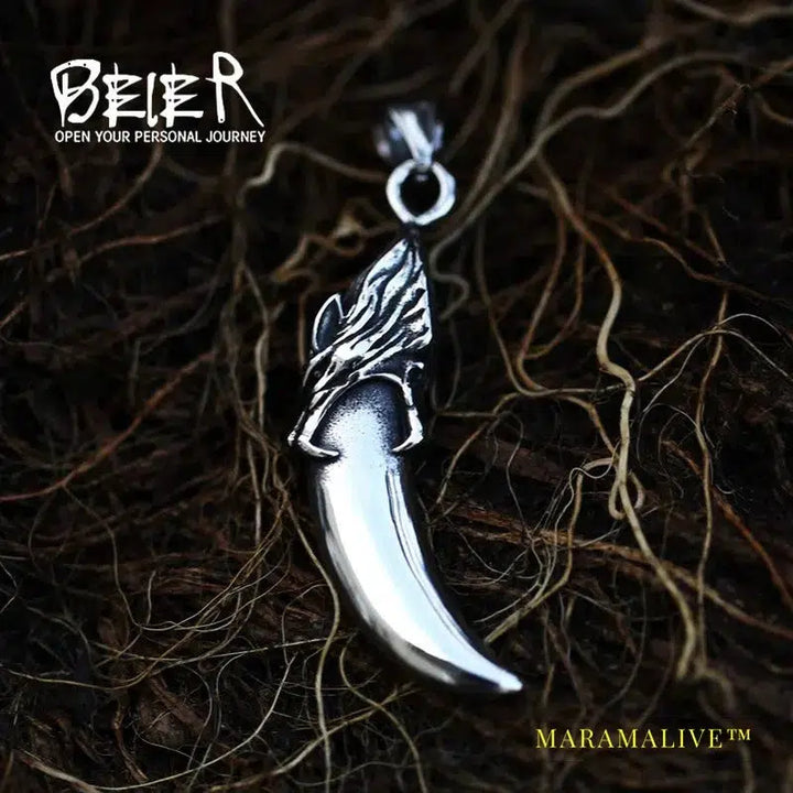 Viking Wolf Tooth Head Necklace Men's Pendant Vintage Wolf Domineering High Quality Jewelry